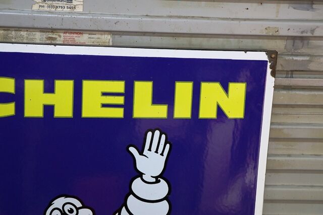 Vintage Michelin Square Edge Enamel Advertising Sign 