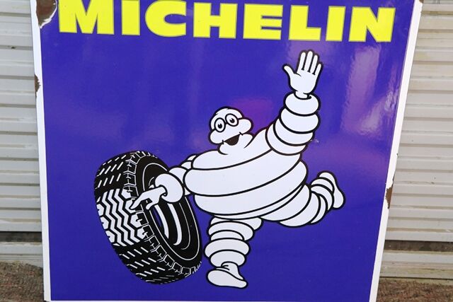 Vintage Michelin Square Edge Enamel Advertising Sign 