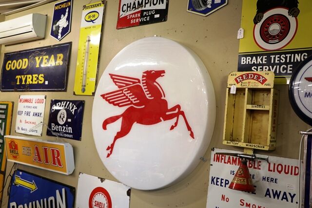 Vintage Original Mobil Pegasus Round Perspex Sign 
