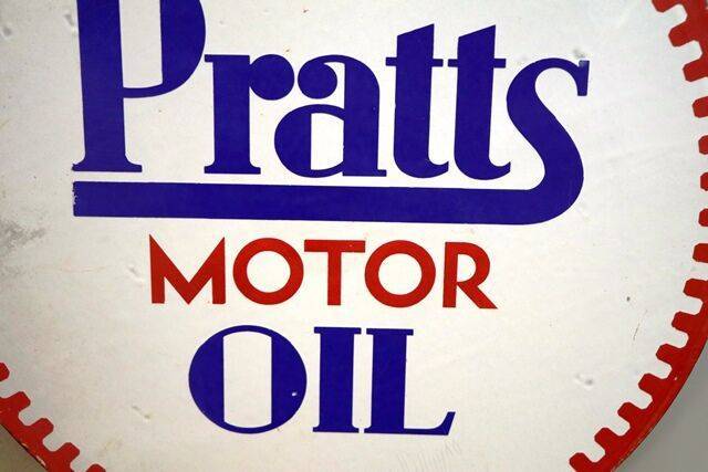 Vintage PRATTS Motor Oil Circular Double Sided Enamel Sign 