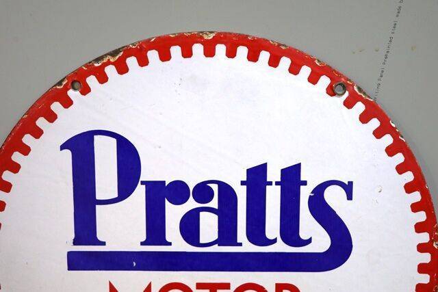 Vintage PRATTS Motor Oil Circular Double Sided Enamel Sign 