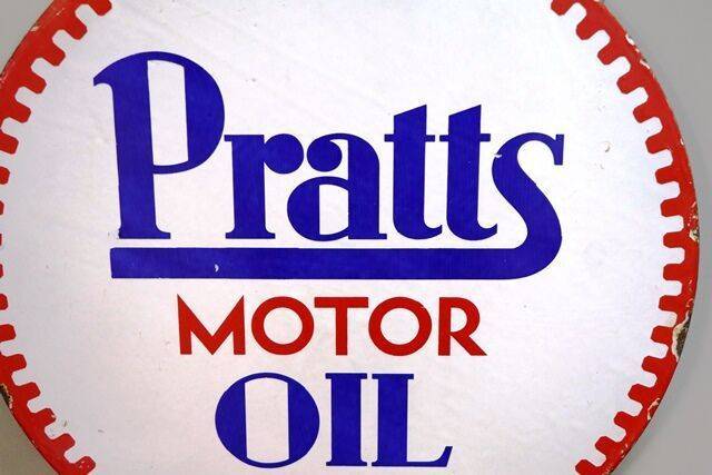 Vintage PRATTS Motor Oil Circular Double Sided Enamel Sign 