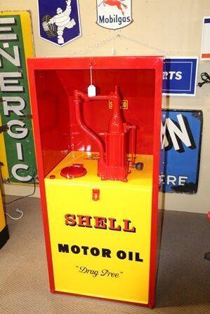 Vintage Shell Stickman Single Pump Garage Lubester Cabinet