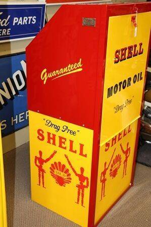 Vintage Shell Stickman Single Pump Garage Lubester Cabinet