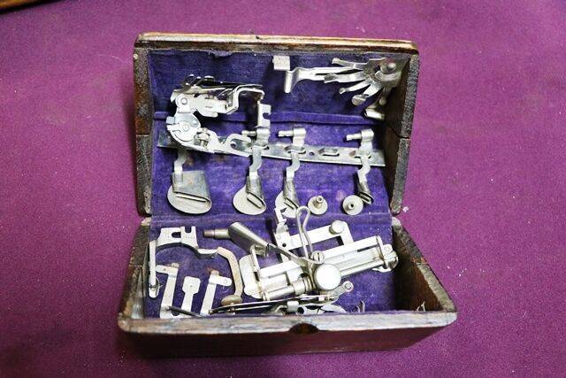 Vintage Singer Oak Attachments Puzzle Box with Contents