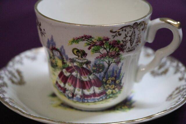 Vintage Washington Pottery Crinoline Lady Cup+Saucer 