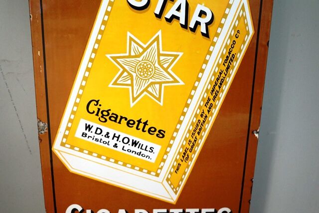 Vintage Willand39s Star Cigarettes WD and HO Willand39s Enamel Pictorial Sign 