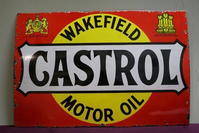 Wakefield Castrol Motor Oil Enamel Advertising Sign 