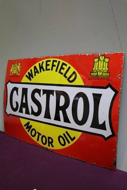 Wakefield Castrol Motor Oil Enamel Advertising Sign 