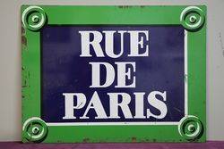 Rue De Paris Enamel France Street Sign 