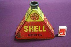 A Rare Shell Motor Oil Tri Shape  Tin With Stickman