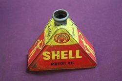 A Rare Shell Motor Oil Tri Shape  Tin With Stickman