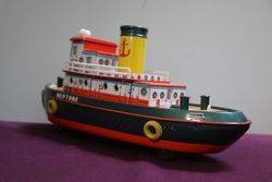 Battery Operated Modern Toys Japanese Tug Boat Neptune Tin Plate