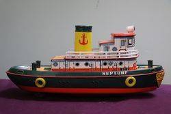 Battery Operated Modern Toys Japanese Tug Boat Neptune Tin Plate