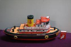 Battery Operated Modern Toys Japanese Tug Boat Neptune Tin Plate