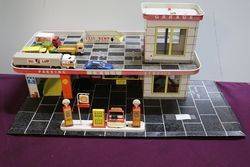 2 Floor Tin Toy Shell  GarageService Station   Has 2 Shell  Petrol Pump  Lift