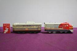 TN Japan lithographed Tin Santa Fe Diesel Battery Cable Train With Headlight 