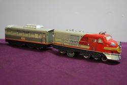 TN Japan lithographed Tin Santa Fe Diesel Battery Cable Train With Headlight 