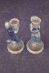 Pair Art Deco Blue Glass Female Nude Candle Stick Holders