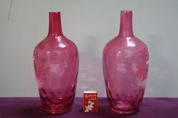 Pair Of Antique Mary Gregory Ruby Glass Vases C1895 