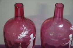 Pair Of Antique Mary Gregory Ruby Glass Vases C1895 