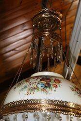 Antique Millers Glass Hanging Lamp with Original Shade