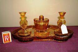 Art Deco 5 piece Amber Glass Trinket Set 