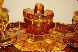 Art Deco 5 piece Amber Glass Trinket Set 