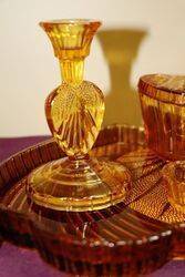 Art Deco 5 piece Amber Glass Trinket Set 