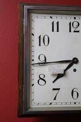 14andquot Square Dial Wall Clock With Chrome Bezel + Oak Surround C1930 