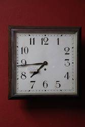 14andquot Square Dial Wall Clock With Chrome Bezel + Oak Surround C1930 