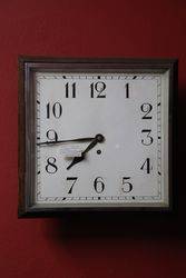 14andquot Square Dial Wall Clock With Chrome Bezel + Oak Surround C1930 