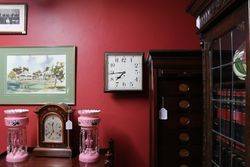 14andquot Square Dial Wall Clock With Chrome Bezel + Oak Surround C1930 