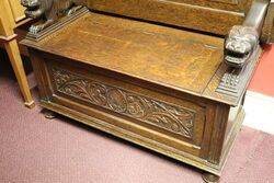 Quality Early C20th Carved Oak Monks Bench