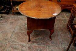 Early C20th Walnut Round Top Sewing Table 