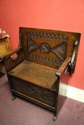 A Very Sweet Single Seater Oak Monks Bench 