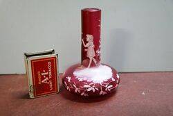 A Small Antique Ruby Glass Mary Gregory Vase 