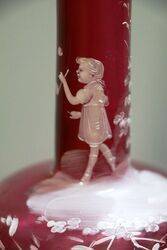 A Small Antique Ruby Glass Mary Gregory Vase 