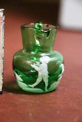 Antique Miniature Green Glass Mary Gregory Jug 
