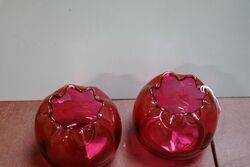 Antique Pair of Ruby Glass Mary Gregory Bowls 