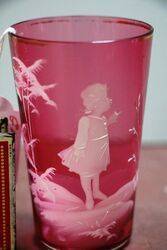 Antique Ruby Glass Mary Gregory Tumbler 