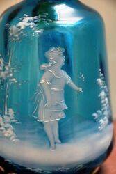 Antique Blue Glass Mary Gregory Wine Jug 