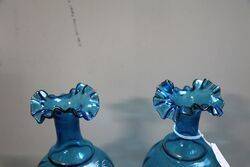 Antique Blue Glass Pair of Mary Gregory Vases 