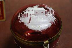 Antique Ruby Glass Mary Gregory House Trinket Bowl 