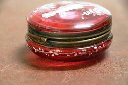 Small Antique Ruby Glass Mary Gregory Pill Box 