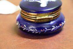 Antique Blue Glass Mary Gregory Pill Box 