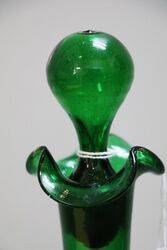 Antique Green Glass Hand Enameled Decanter 