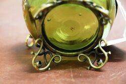 Antique Green Glass Mary Gregory Trinket Bowl 