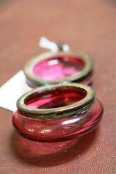 Antique Hand Enameled Ruby Glass Pill Box 