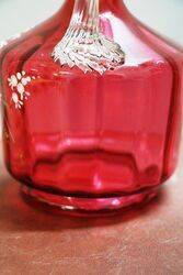 Antique Hand Enameled Ruby Glass Wine Jug 